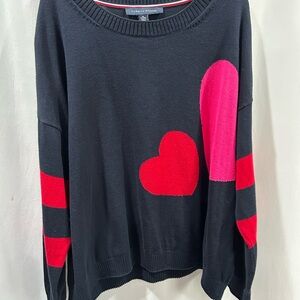 Tommy Hilfiger navy Sweater with Red and Pink heart Accents